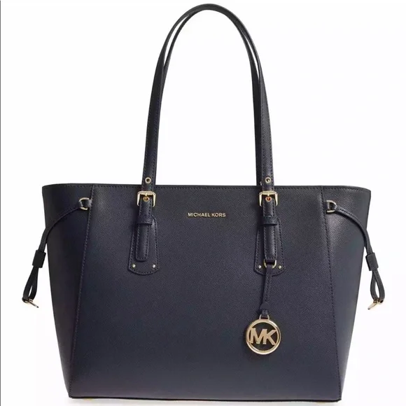 Michael Kors Voyager Leather Tote Shoulder Bag Admiral Blue Navy - Picture 2 of 16
